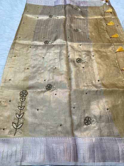gold shade  tissue kota zardosi work Banarasi saree