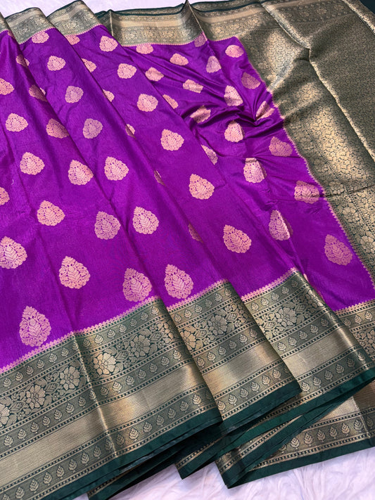 magenta bottel green shade Dupion Silk premium Banarasi Saree
