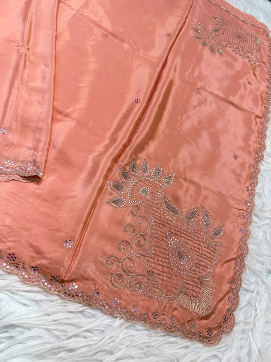 Soft silk zardosi work fancy party wear saree
