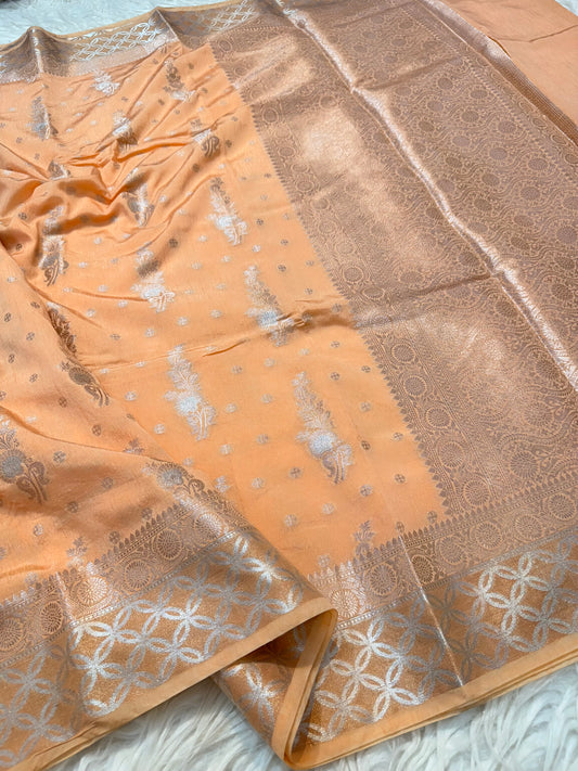 Peach shade  Raw mango soft silk banarasi saree