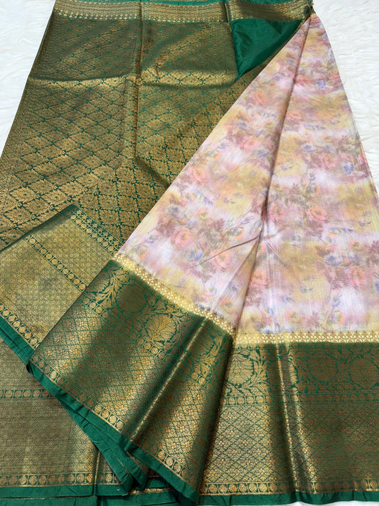 multicolour Dupion silk digital print Banarasi saree