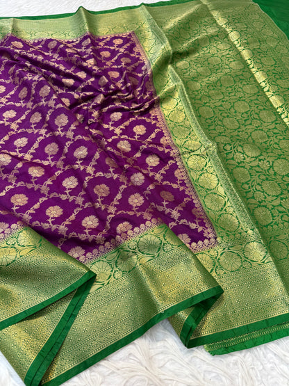 Magenta bottle green shade  Dupion Silk premium Banarasi Saree
