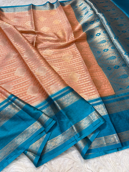 Peach firozi warm silk premium Banarasi saree