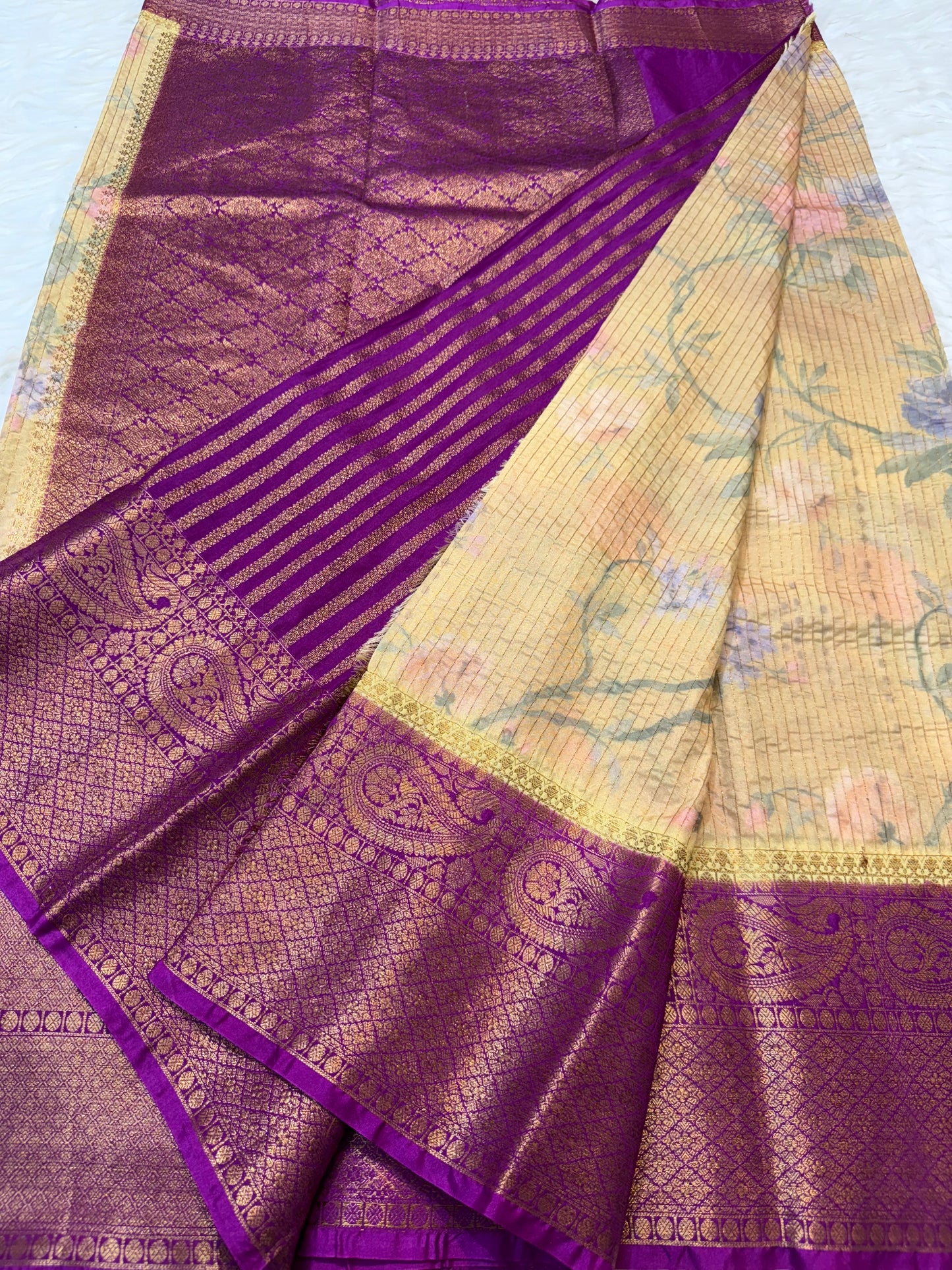 multicolour Dupion silk digital print Banarasi saree