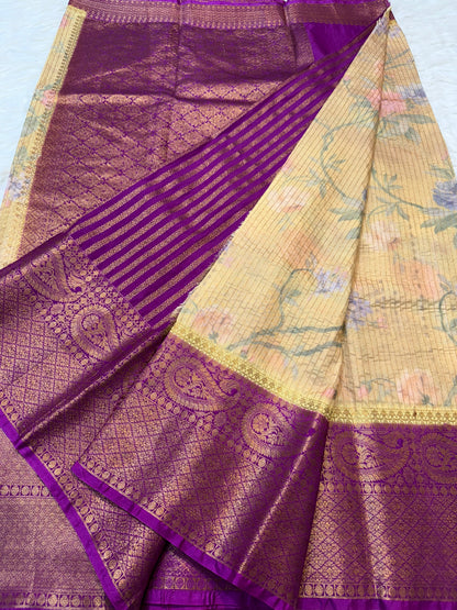 multicolour Dupion silk digital print Banarasi saree