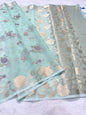 Turquoise shade organza designer  embroidery premium Banarasi saree