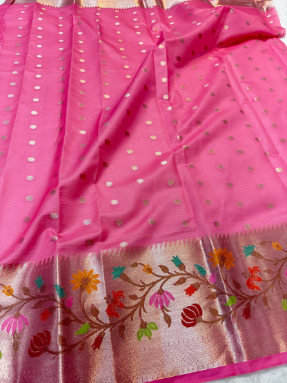 Pista green & multicolour shade tissue kota premium paithani border designer banarasi saree