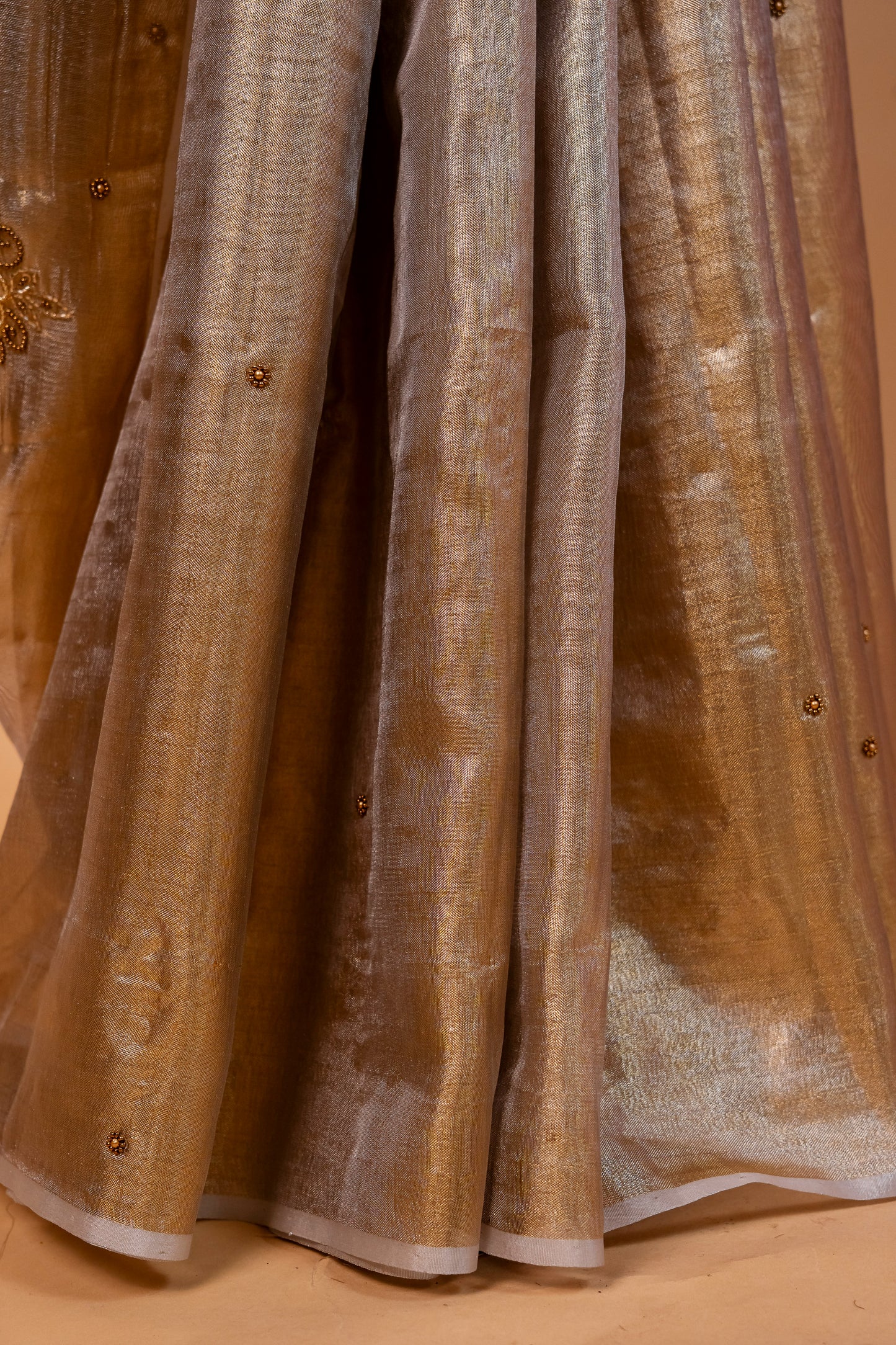 Gold silver tissue half half  tissue designer hand work Banarasi saree
