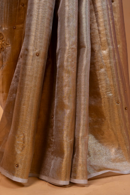 Gold silver tissue half half  tissue designer hand work Banarasi saree