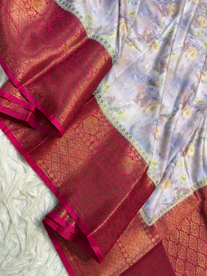 multicolour Dupion silk digital print Banarasi saree