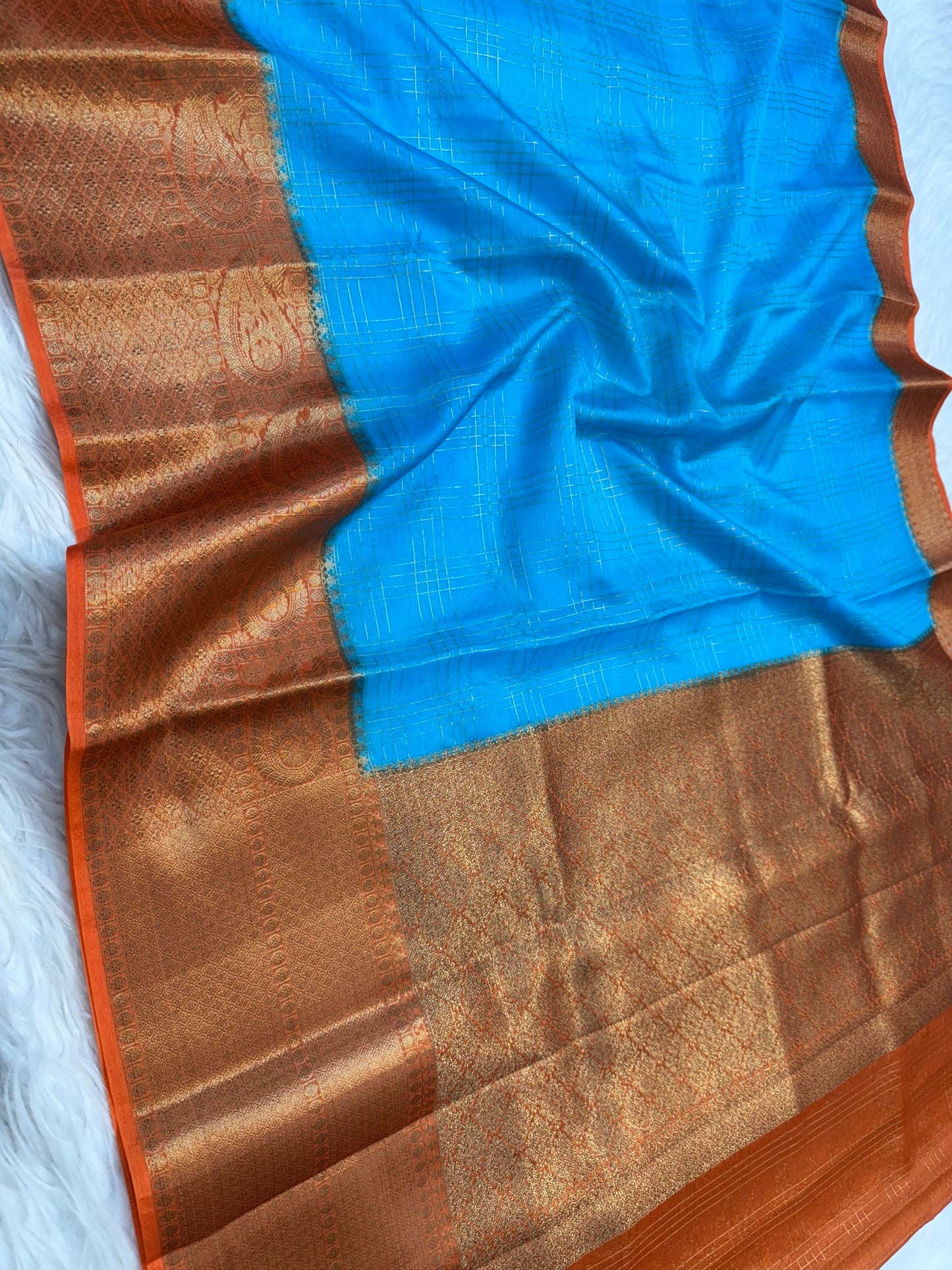 Firozi orange warm silk premium Banarasi saree