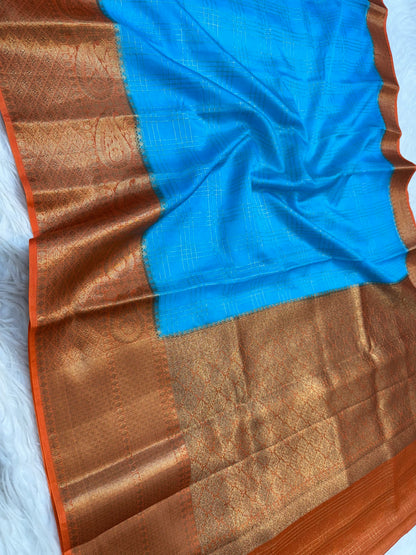 Firozi orange warm silk premium Banarasi saree