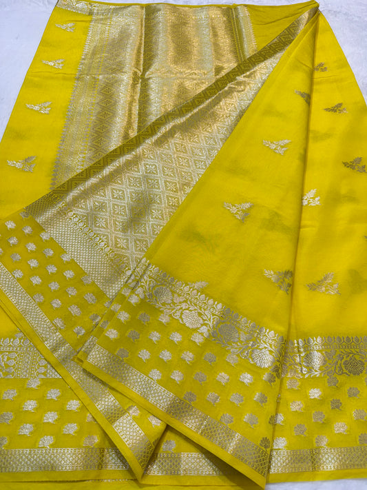 Yellow shade raw mango premium Banarasi saree