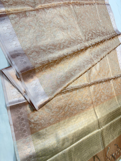 Pink shade tissue kota embroidery primum Banarasi saree