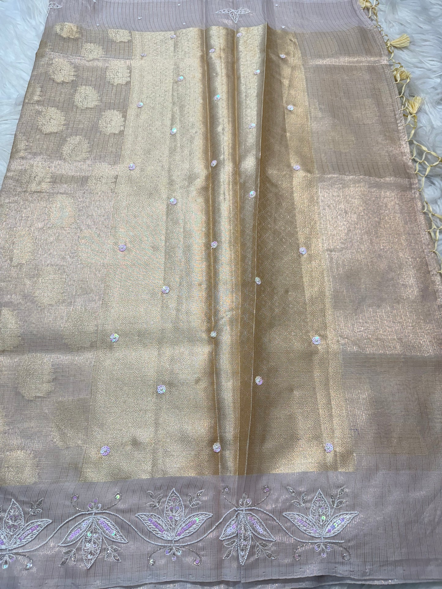 Silver shade tissue kota zardosi work Banarasi saree