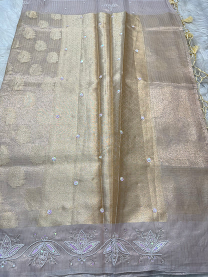 Silver shade tissue kota zardosi work Banarasi saree
