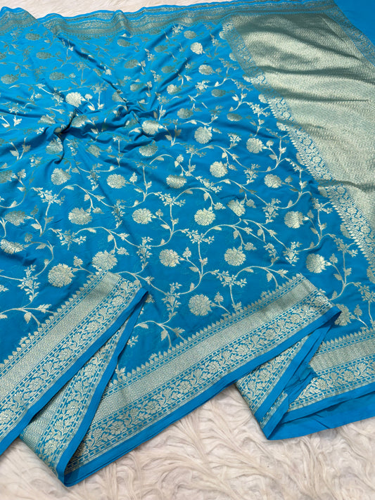Powder blue shade khaddi georgatte premium Banarasi saree