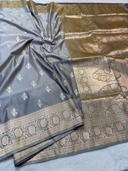 Gray shade satan katan premium Banarasi silk Saree