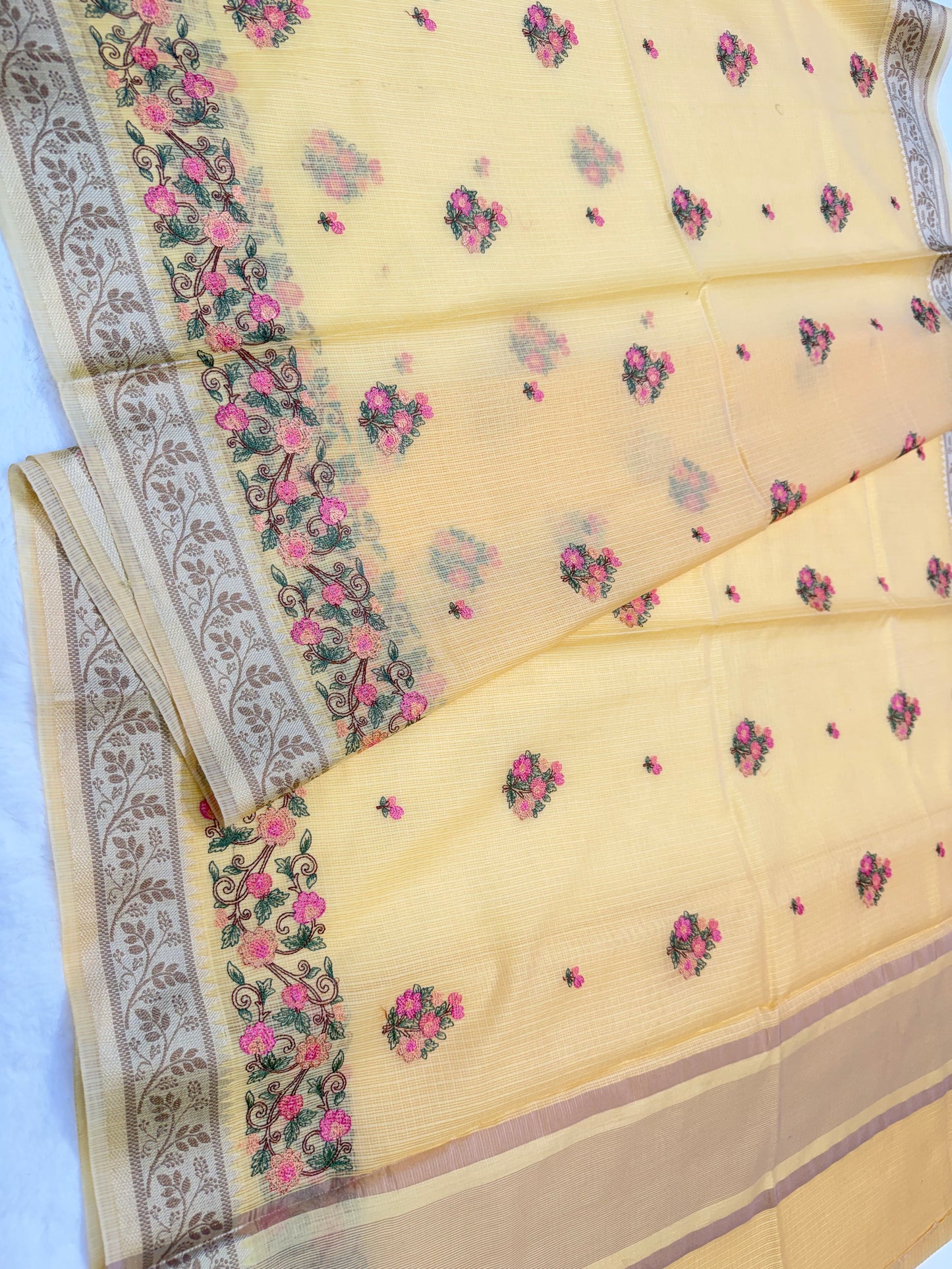 Yellow shade kota designer embroidery Banarasi saree