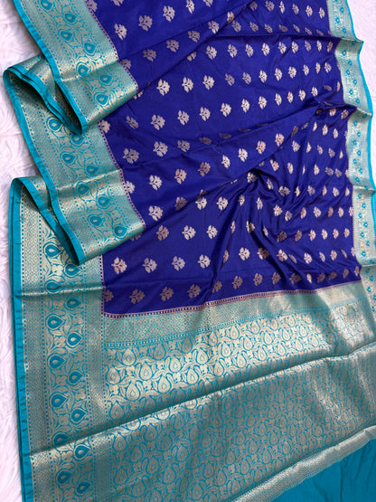 Royal blue sea green shade Dupion Silk premium Banarasi Saree