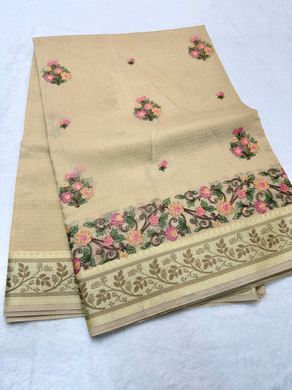 Beige shade kota designer embroidery Banarasi saree