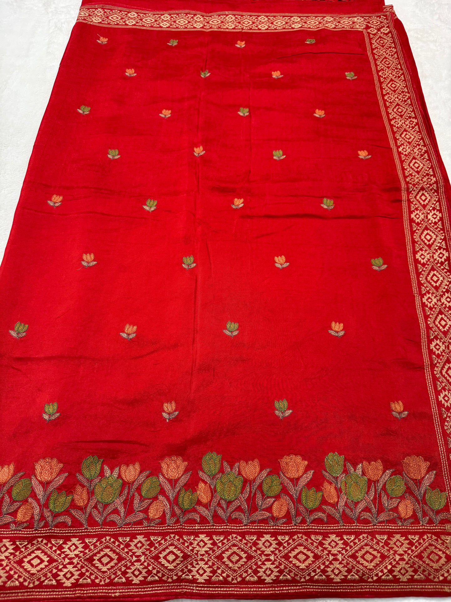 Red shade viscose embroidery premium designer saree