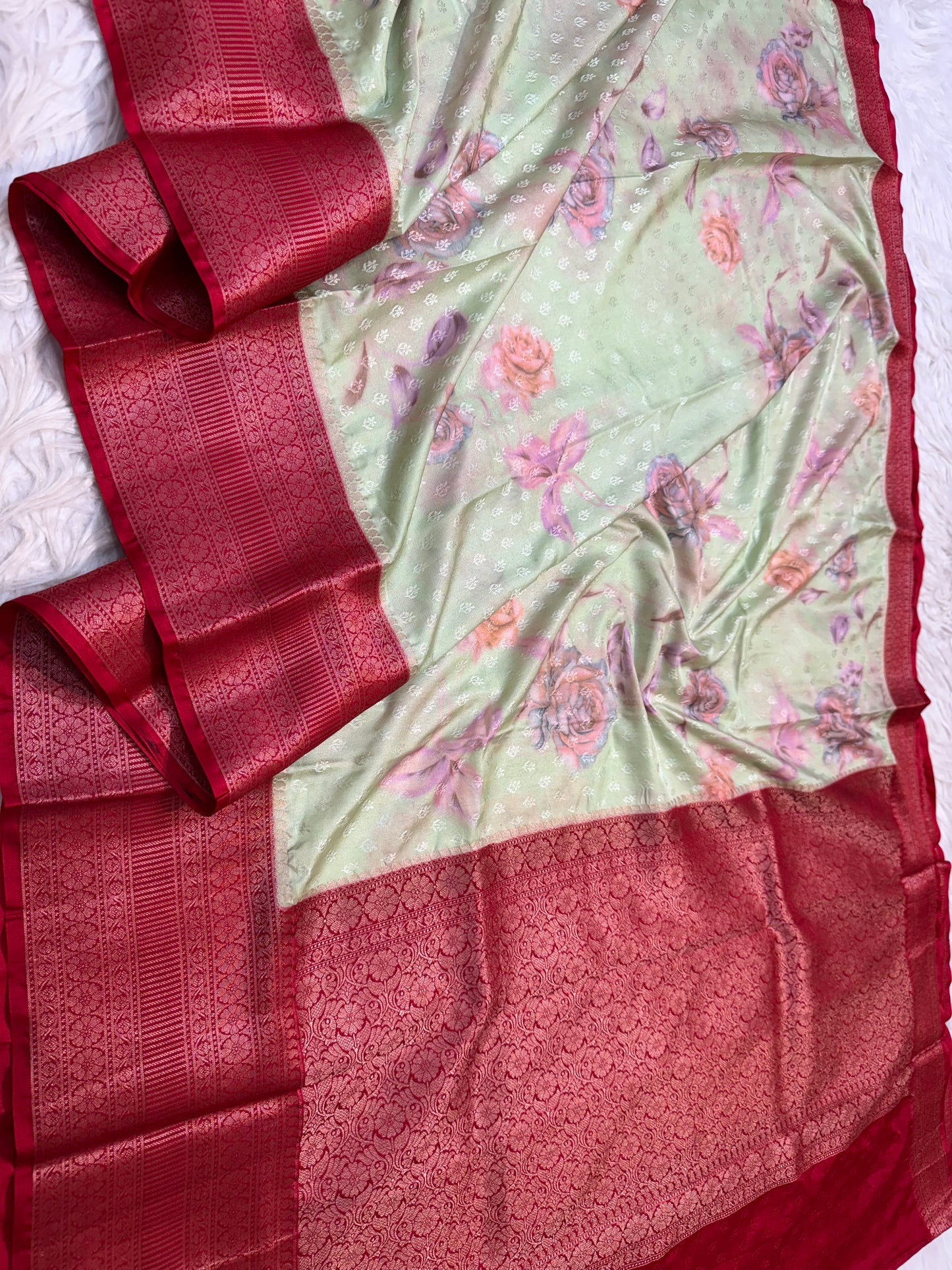 multicolour soft Dupion silk digital  print Banarasi saree