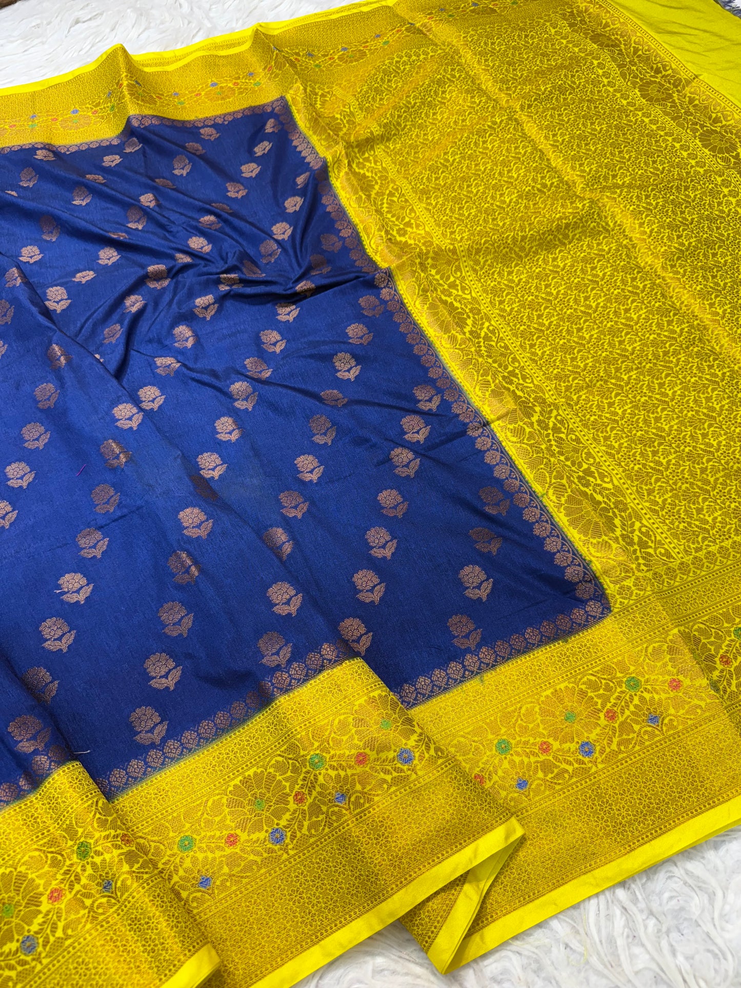 Nevy yellow shade  Dupion Silk premium Banarasi Saree