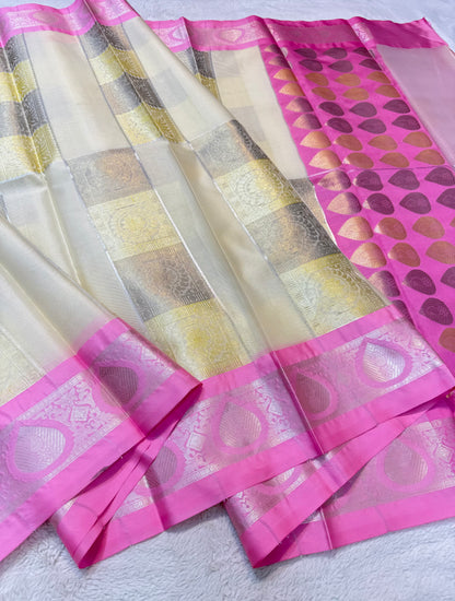 Multicolour shade kora silk premium Banarasi saree