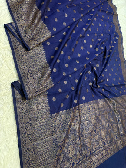 Navy shade Dupion Silk premium Banarasi Saree