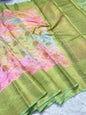 Pista green & multicolour Dupion silk digital print Banarasi saree