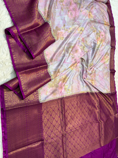 multicolour Dupion silk digital print Banarasi saree