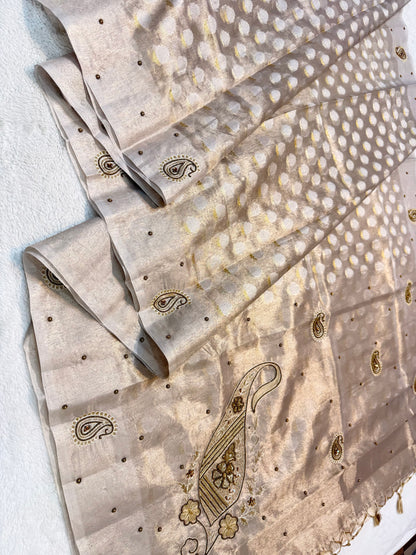 Beige shade tissue designer hand work Banarasi saree
