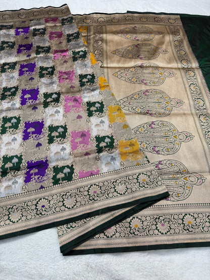 multicolore shade pure katan rangkat premium Banarasi silk saree