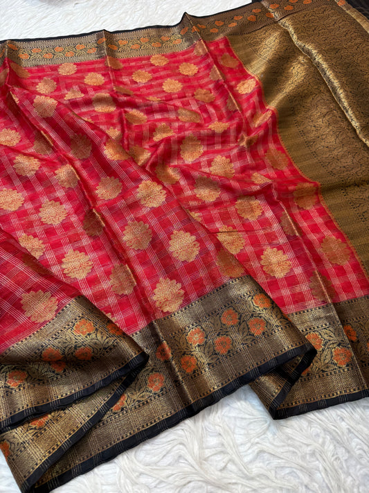 Warm silk red black warm silk premium Banarasi saree