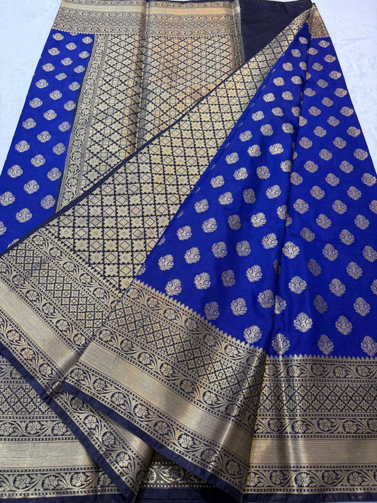 Royal blue & black shade Dupion Silk Banarasi Saree 
