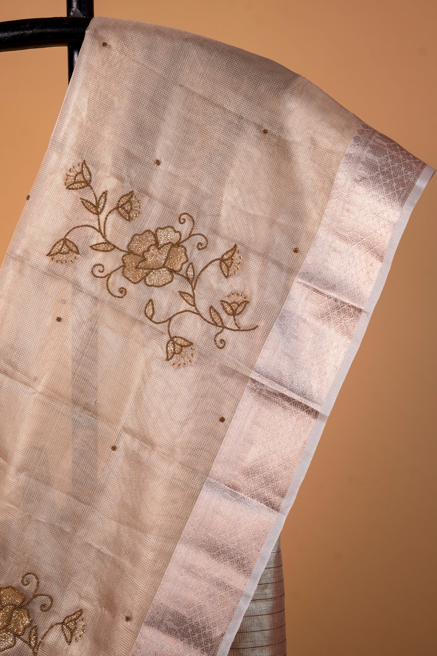 Beige shade tissue designer hand work Banarasi saree