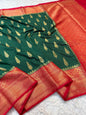 Bottle green red shade Dupion Silk Banarasi Saree 