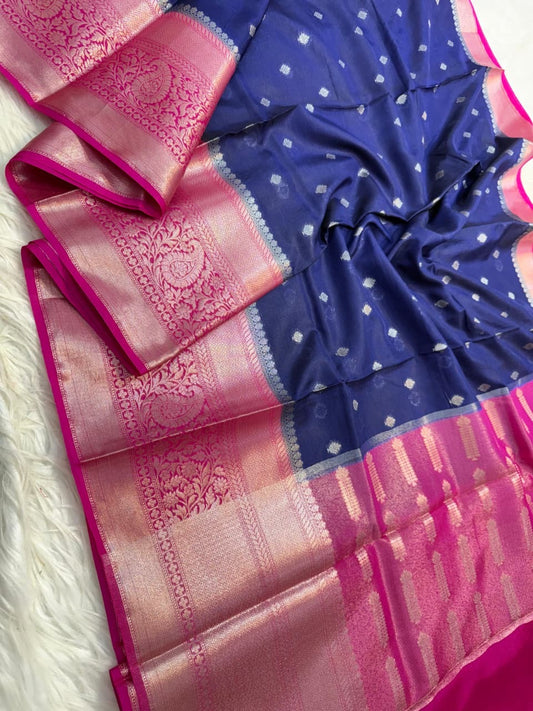 Blue royal pink warm silk premium Banarasi saree