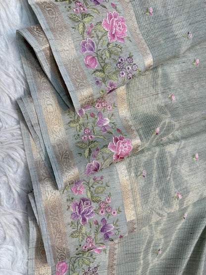 Banarasi Tissue linen embroidery saree