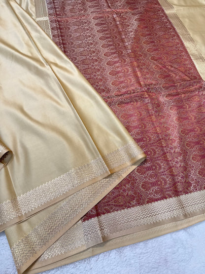 Beige shade mashru silk premium Banarasi silk Saree