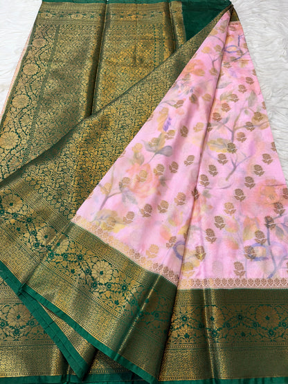 multicolour Dupion silk digital print Banarasi saree