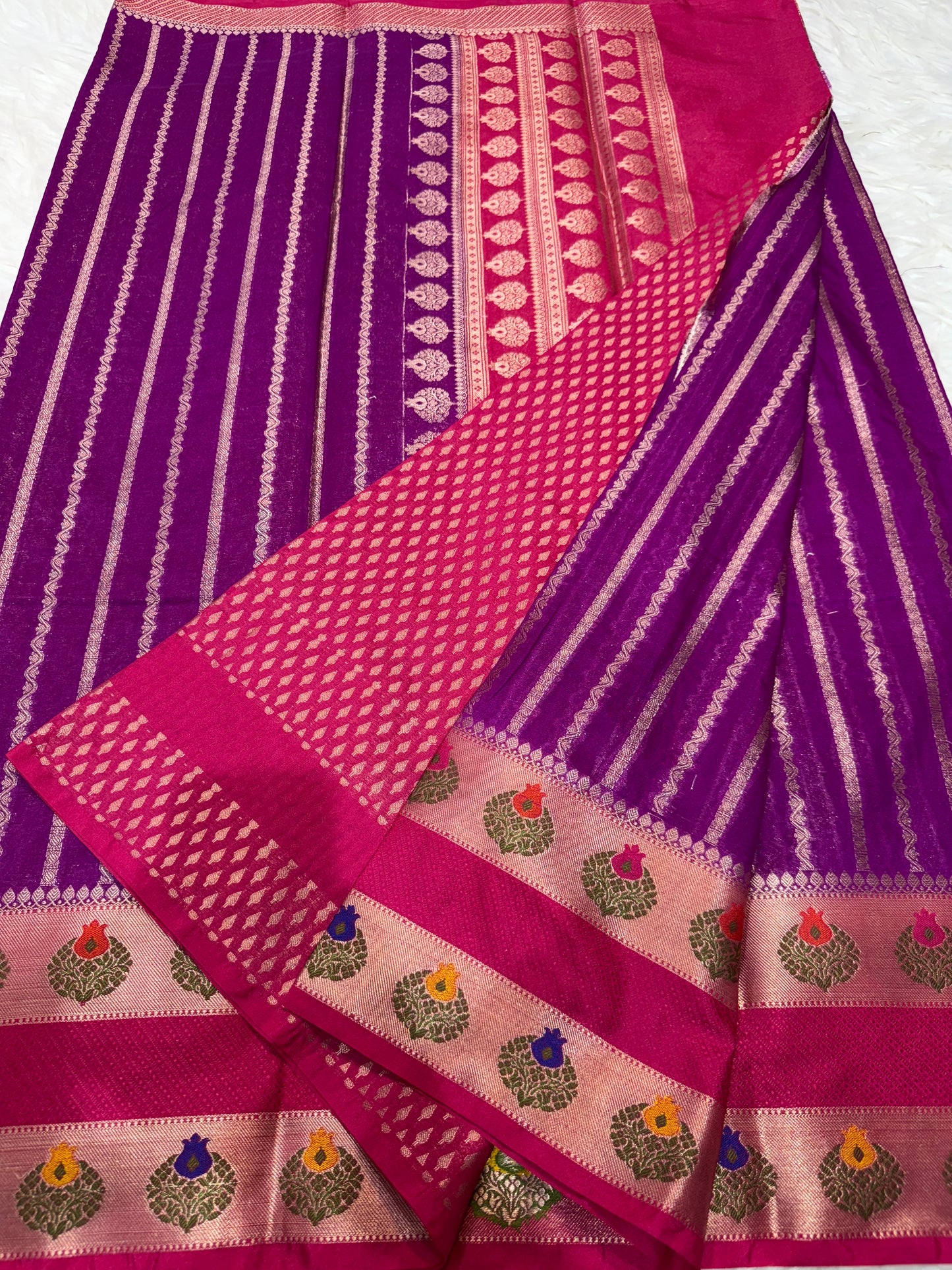 Magenta & Royal pink shade georgette Banarasi saree