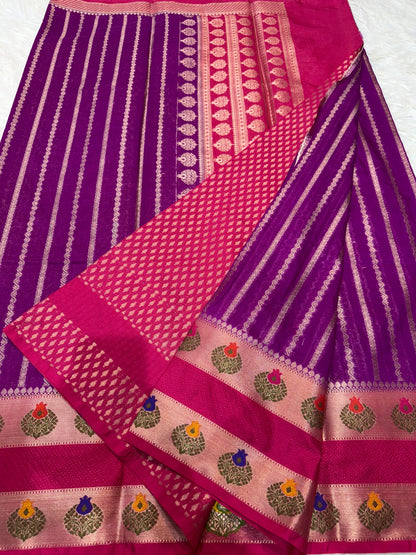 Magenta & Royal pink shade georgette Banarasi saree