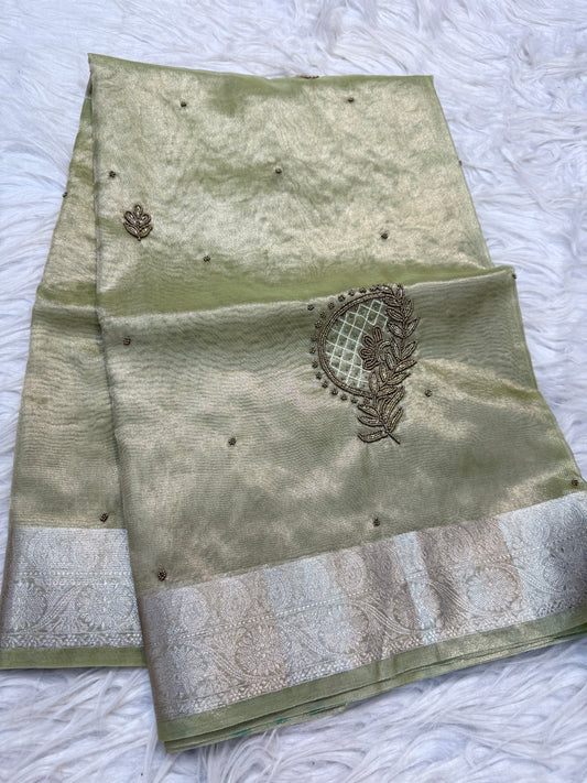 Tissue Aari Work Banarasi silk saree