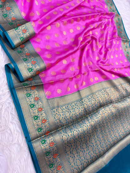 Pink firozi shade warm silk  Banarasi saree