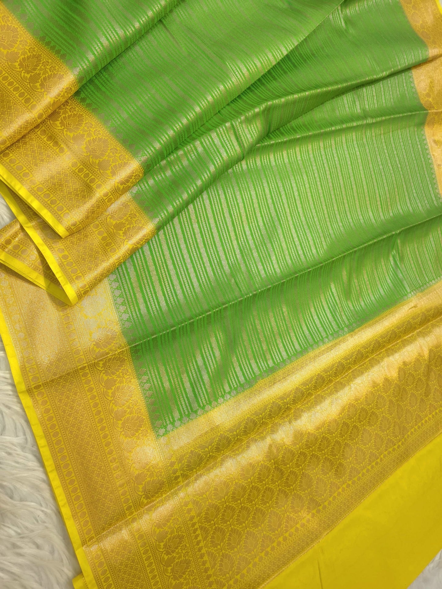 green yellow  shade  Dupion Silk premium Banarasi Saree