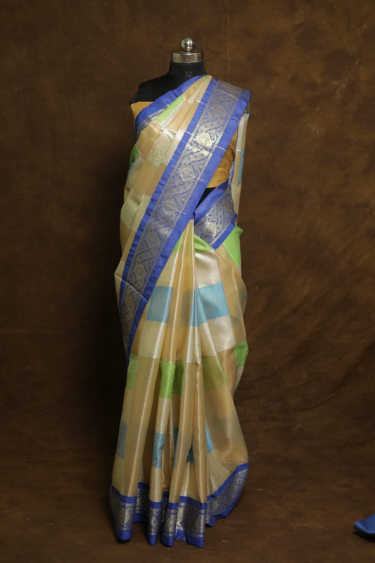 Multicolour shade Kora organza Banarasi saree