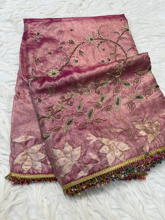 Maharani shade tissue ari & zardosi work designer premium Banarasi saree