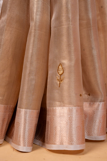 Beige shade tissue designer hand work Banarasi saree